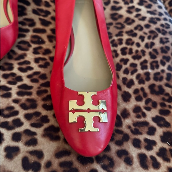 Tory Burch Red Heels with Gold Accent - Picture 4 of 7